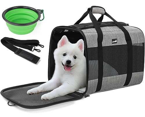 pecute® Pet Carrier Bag, Cat Carrier Handbag, Portable Dog Travel Bag, Breathable Mesh Fabric, Suitable for Both Long And Short Trips, Used for Cats and Puppies Under 6KG (M,Grey)