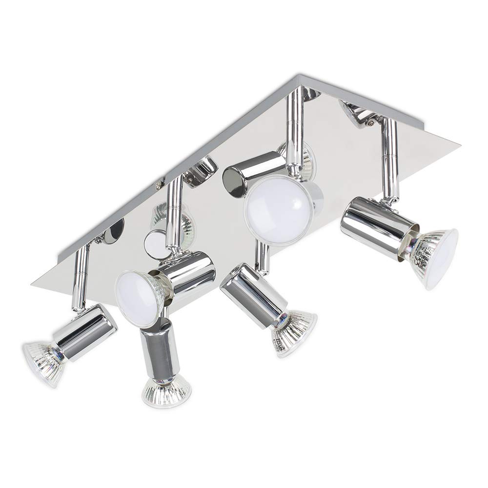 MiniSun | Modern Rectangular Silver Chrome 6 Way Adjustable GU10 Ceiling Spotlight | Ceiling Spots, Home Décor & Improvement Essential | Mains Wired