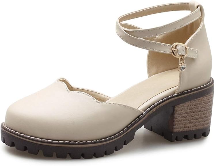 Amazon.com | Womens Mary Jane Pumps Ankle Strap Round Toe Chunky Mid Heel Retro Oxford Shoes | Pumps