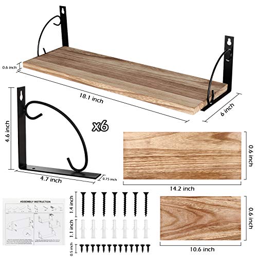 UHNDY Floating Shelves, Wall Mounted Set of 3, Paulownia Storage Shelf, Rustic Wood Wall Hanging Shelves, Above Storage for Kitchen, Bathroom, Living Room and Bedroom