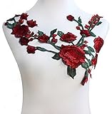 1piece Lace Neckline Collar Red Green Flower Embroidered Motif Applique Lace Fabrics Venise Sew on Patches Scrapbooking T1417
