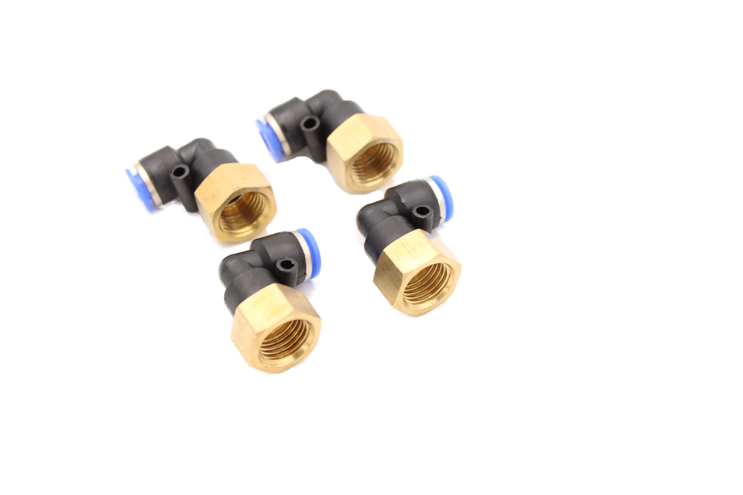 Pneumatic Angled Push-In Fitting 90° with Internal Thread 1/4 Inch - 6 mm IQS 4 Pieces Push In Connection Industrial Quality Air Compressor Fittings Air Line Fittings (1/4 Inch - 6 mm - 90° Angle) — image 1