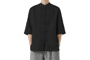 CAOQAO Men's Shirt Tang Suit Shirt Long Sleeve Traditional Kung Fu Uniform Chinese Frog Buttons Lightweight Jacket Summer