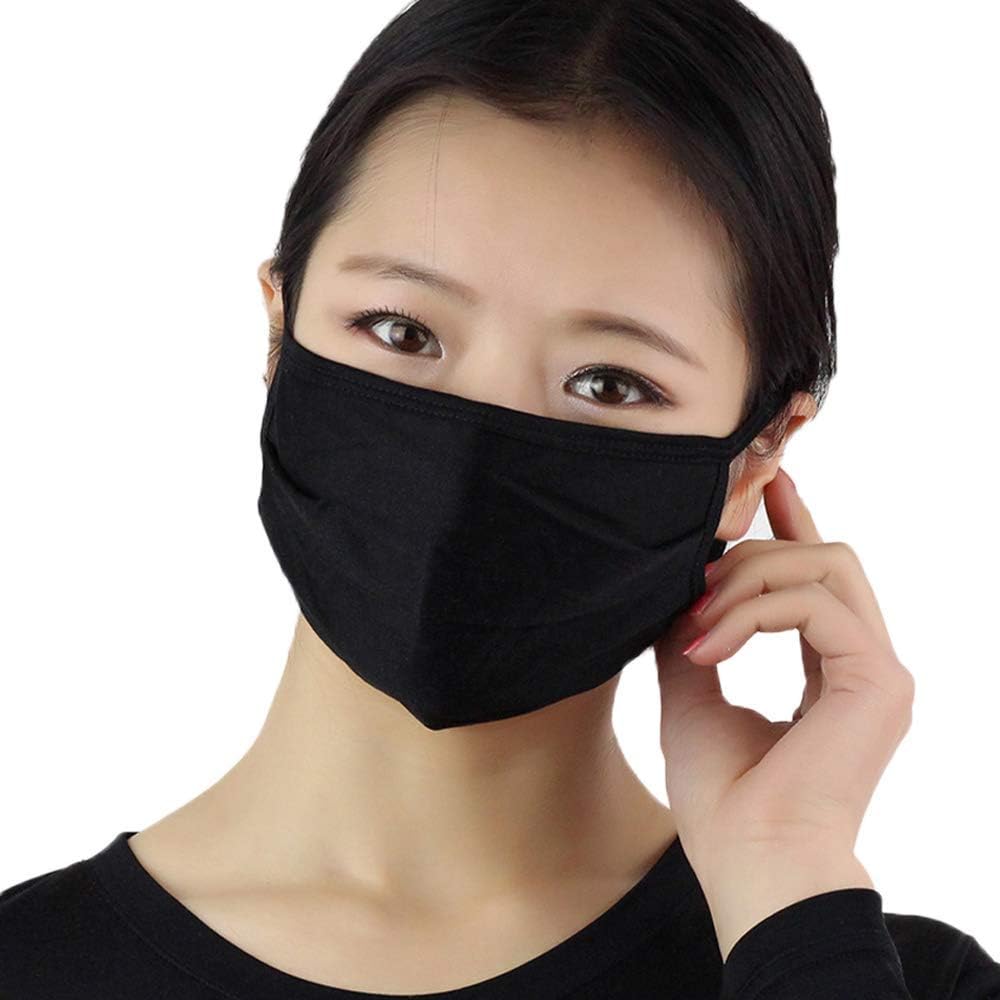 SPBnumber Women's Silk Mouth Face Mask Anti Breathable Filter Dust Absorb Sweat Washable Reusable Masks for Cycling Camping Ski Travel Outdoor Black,5 Pack