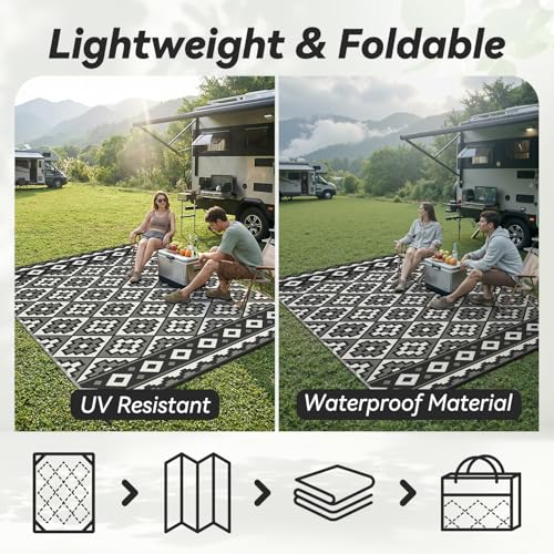Outdoor Rug-Patio Rug 9X12 Outdoor Carpet Waterproof Reversible Outdoor Rugs Portable RV Mat Plastic Straw Mat for Patio Balcony RV Camping Backyard Picnic