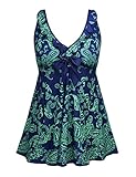 Firpearl Women's Retro Tie Front Swimdress Ruffle Plus Size Tankini Top Swimsuit