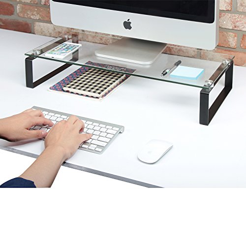 JackCubeDesign Tempered Glass Monitor Stand Computer Desktop Laptop Riser Holder Shelf Notebook Organizer with Black Steel Support(23.43 x 10.87 x 4.53 inches)-:MK315A