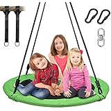 Trekassy 700lb 40 Inch Saucer Tree Swing for Kids Adults 900D Oxford Waterproof with Swivel, 2pcs 10ft Tree Hanging Straps, Steel Frame and Adjustable Ropes--Green