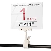 Acrylic Sign Holder With Clamp Rotatable Sign Clips for Display Double Sided Sign Clip Price Tag Clip Holder Acrylic Card Protector 1Pack Holding Clamp Sign Holder for Price Tag Clothing Stores Office