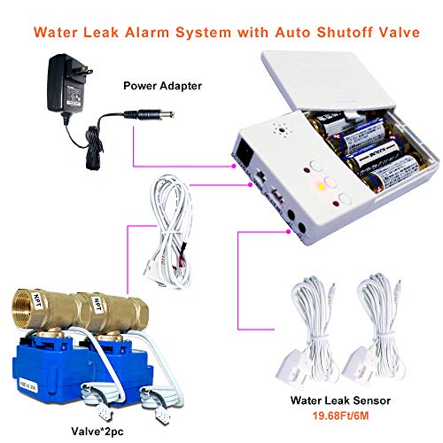 ESDS Automatic Water Leak Shut Off Valve System,Water Leak Detector with 2 Valves,2 Sensors and