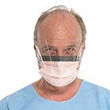 Kimberly-Clark Fluidshield Face Mask (47137), Orange Pleated Procedure Mask with Clear Splashguard Visor, Earloops, Fog-Free, 25 / Box