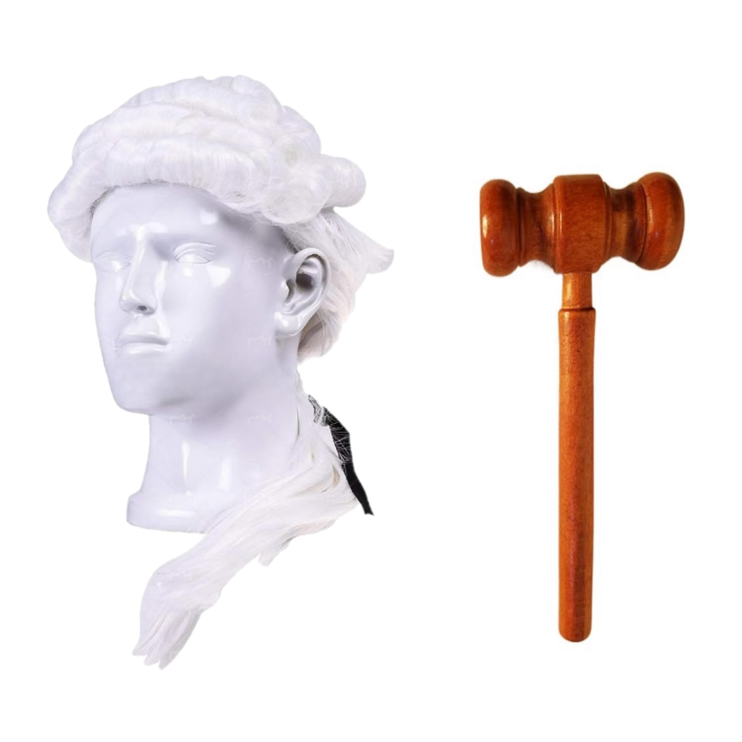 MEISH 2 Pieces Judge Costume Accessories Judge Court Lawyer Wig Mini Wooden Judge Gavel Props Party Costume Accessories for Adult Cosplay Role-playing