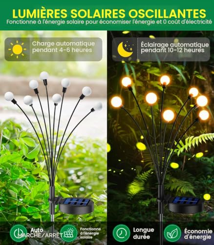 GEARLITE Firefly Garden Solar Light, 4 Pieces Outdoor Solar Light, IP65 Waterproof 8 LED Solar Outdoor Lamp Flowers Decorative for Garden, Terrace, Patio, Courtyard, Warm White