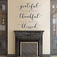 Diggoo Grateful Thankful Blessed Wall Decal Quote Faith Vinyl Lettering Thanksgiving Decor Living Room Sticker (Black,15.5" h x 16" w)