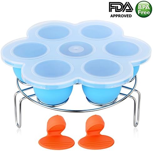 Silendan Silicone Egg Bites Molds with Stainless Steel Egg Steamer Rack for Instant Pot - Fits Instant Pot 5, 6, 8 qt Pressure Cooker, Reusable Storage Container and Freezer Tray with Lid and 2 Mitts