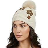 Funky Junque Beanie for Women Ultra Soft Chenille Faux Fur Pom Pom Winter Hats Warm Ski Cap Fashion