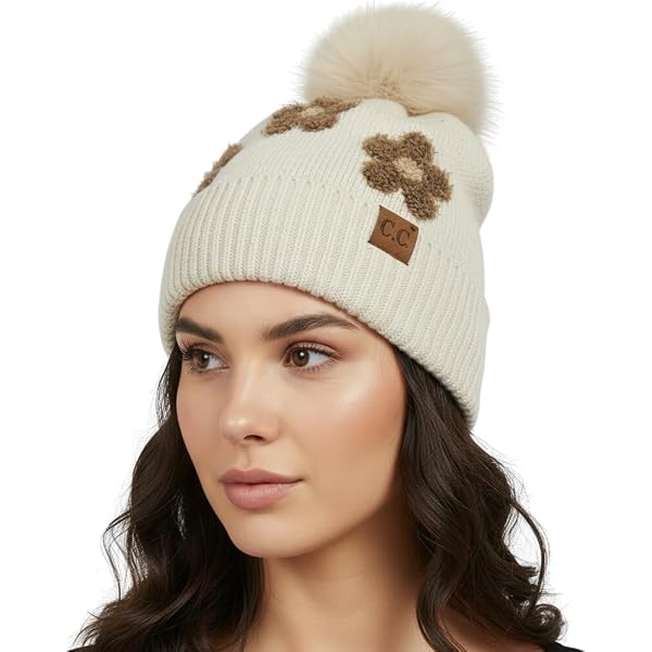 Design Life Bar Cable Knit Faux Fuzzy Fur Pom Fleece Lined  display picture 1
