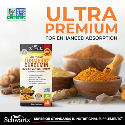 Turmeric Curcumin with Black Pepper Extract 1500mg - High Absorption Ultra Potent Turmeric Supplement with 95% Curcuminoids and BioPerine - Non GMO Tumeric Capsules for Joint Support - 180 Capsules