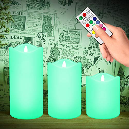 LED Flameless Candles, ANKO Multi Color Changing Battery Operated; Ivory Wax Melted Edges Candles with Timer and Remote Control (Set of 3) - Thumbnail 6