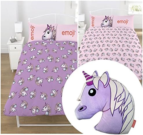 Emoji Unicorn UK Double/US Full Duvet Cover Set + Matching Emoji Unicorn Embroidered Cushion