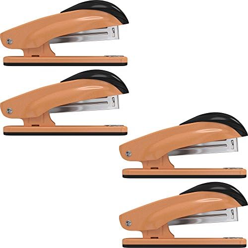 Desk Stapler Set (4 Pack) for Office, School and Home - Small, Compact, Effortless &amp; Ergonomic Metal Design - 20 Sheets Standard 24-26/6 Size - Orange