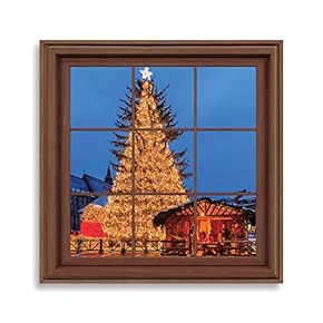 Framed Canvas Wall Art Xmas Window Canvas Prints Home Artwork Decoration for Living Room,Bedroom - 24x24 inches