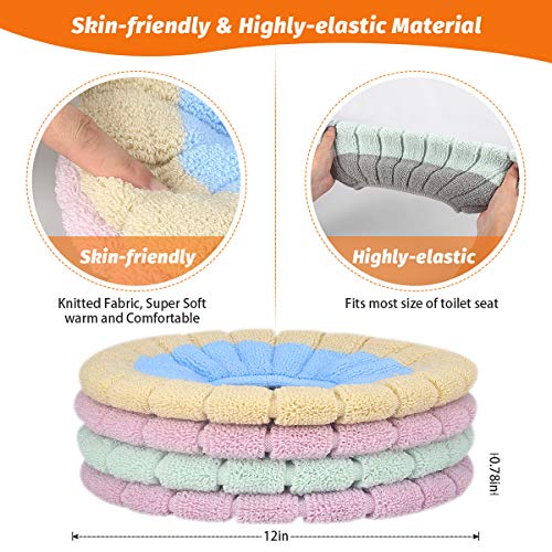 Homatee Cloth Toilet Seat Cover Stretchable Toilet Pads Bathroom Warmer Soft Available for Four Seasons, Washable Reusable Cloth Toilet Seat Cover Pads（4 Pack）