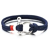 Mens Womens Steel Screw Anchor Shackles Nautical Sailor Navy Blue Rope Cord Wrap Bracelet Wristband