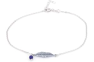 Vanbelle Sterling Silver Jewelry - Rhodium Plated with 925 Stamp - Bohemian Feather with beaded chain Anklet - Foot Jewelry Stylish Beautifully Designed - 9" long + 1" extender