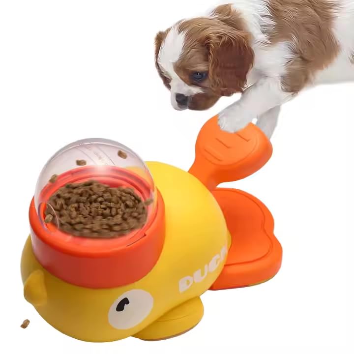 Petmotion - Interactive Yellow Duck Pet Feeder – Slow Feeder Toy for Dogs & Cats | Fun Treat Dispenser for Small Pets | Durable & Non-Toxic | Anti-Choking & Stress Relief