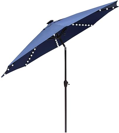 Amazon Com Le Papillon Outdoor Patio Umbrella 9 Ft Solar Powered Lighted Table Market Umbrella With Crank And Push Button Tilt Blue Garden Outdoor