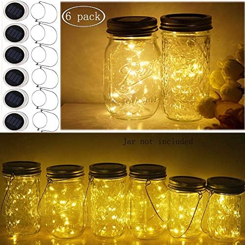 Miaro Solar Mason Jar Lights with Hanger, 6 Pack 10 LED Waterproof Warm White Fairy String Lights(NO Jars) - Perfect for Garden, Deck, Patio, Party, Wedding and Christmas Decorative Lighting