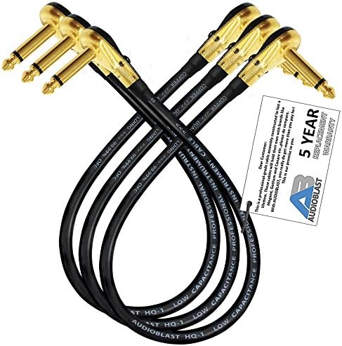 3 Units - 2 Foot - Audioblast HQ-1 - Ultra Flexible - Dual Shielded (100%) - Instrument Effects Pedal Patch Cable w/Low-Profile, R/A Gold Pancake TS (6.35mm) Plugs & Dual Staggered Boots