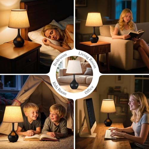 Touch Bedside Lamp for Bedroom, 3-Way Dimmable Farmhouse Table Light with Fabric Shade, Nightstand Light for Kids Room Reading, Home Office