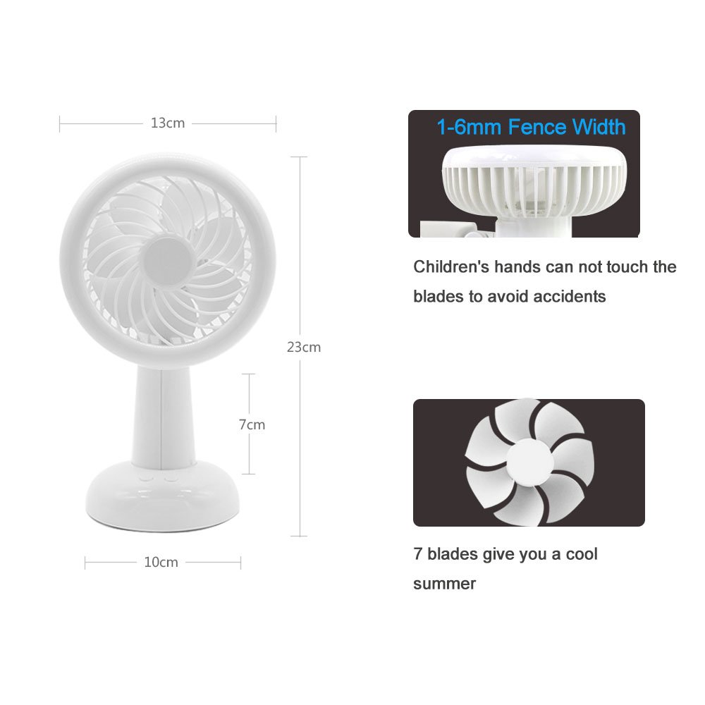 Disifen Desk Fan, Rechargeable USB Fan, 2 Speed Mini Personal Desktop Fan for Home Office Library Outdoor.(White)