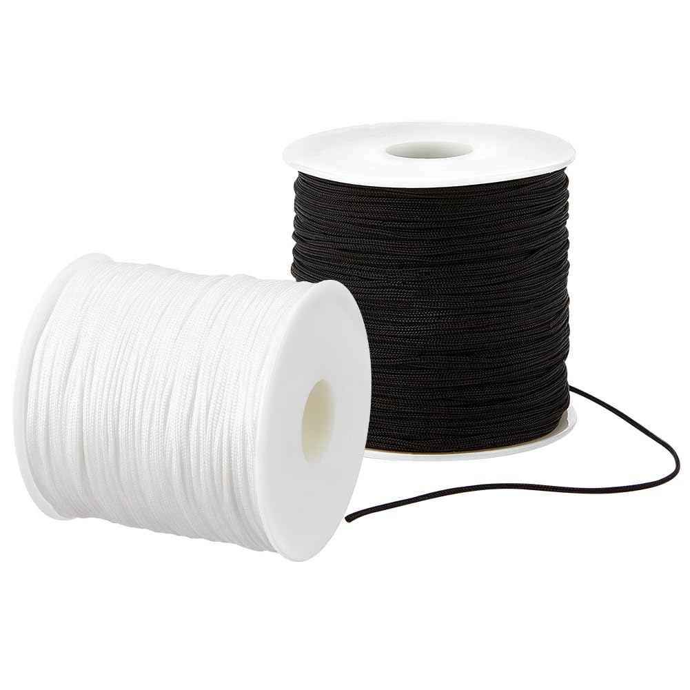 PH PandaHall Nylon Bracelet String, 1mm Nylon thread String Beading Thread Black White Chinese Knotting Cord for Friendship Bracelet Necklace Jewellery Making DIY Macrame Craft, 200 Yards Totally