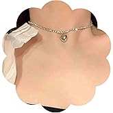 Iaceble Boho Rhinestone Choker Necklace Silver Heart Pendant Necklace Sparkle Tennis Chain Necklace Short Puffed Heart Necklace Jewelry for Women