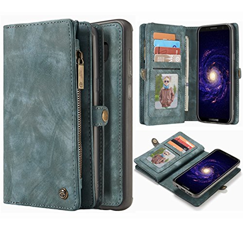 S8 Detachable Wallet Case, Hynice Leather Purse for Women with Card Slots Holder Kickstand Zipper Pocket Removable Shockproof Shell Cover for Samsung Galaxy S8 (008-Army Green)