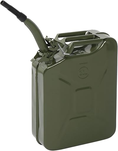 Karlhome 20 Litre Metal Fuel Can with Spout Green 5 Gallon Petrol Diesel Storage