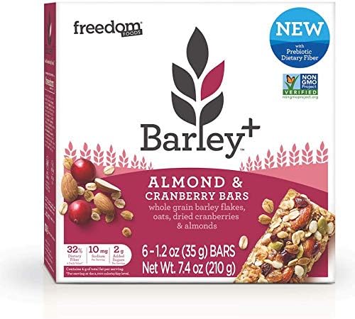 Freedom Foods Barley+ Almond & Cranberry Bars - With Prebiotic Fiber to Promote Good Gut Health - 100% Natural, Non-GMO Ingredients (1 Box, 6 Total Bars)