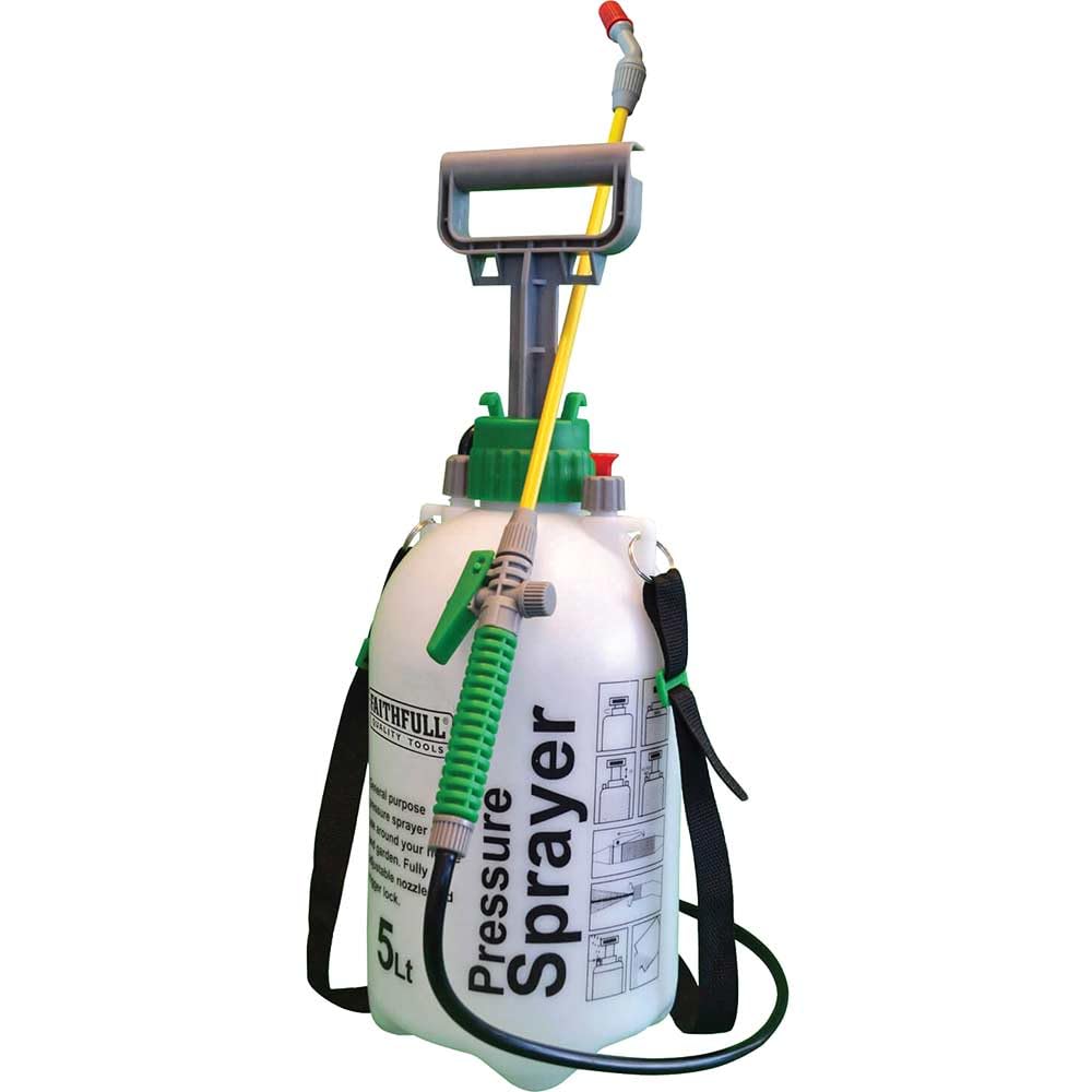 Faithfull FAISPRAY5 Pressure Sprayer 5 Litre, includes Shoulder Strap, Black