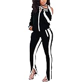 BOGURST Women 2 Piece Outfit Casual Off Shoulder Patchwork Color Block Sweatsuits Long Pant Set Lounge Tracksuits