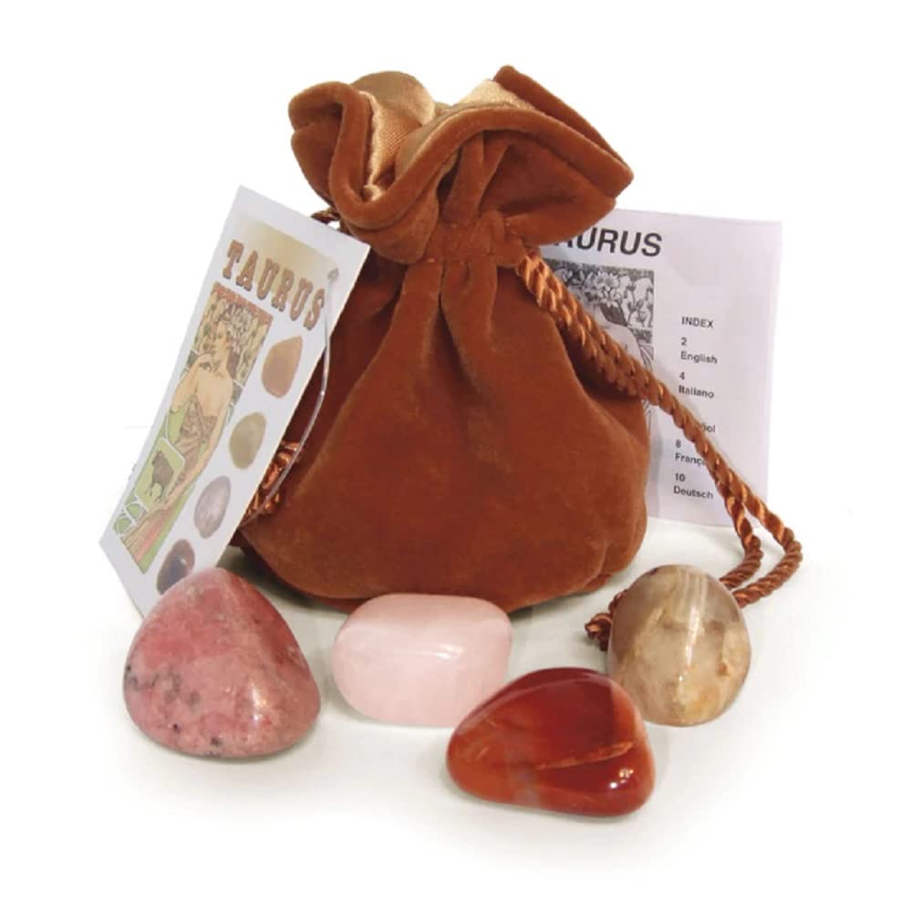 Taurus Crystals Tumblestone Set - Carnelian, Moonstone, Rose Quartz, Rhodonite - Reiki Charged - Star Sign Zodiac