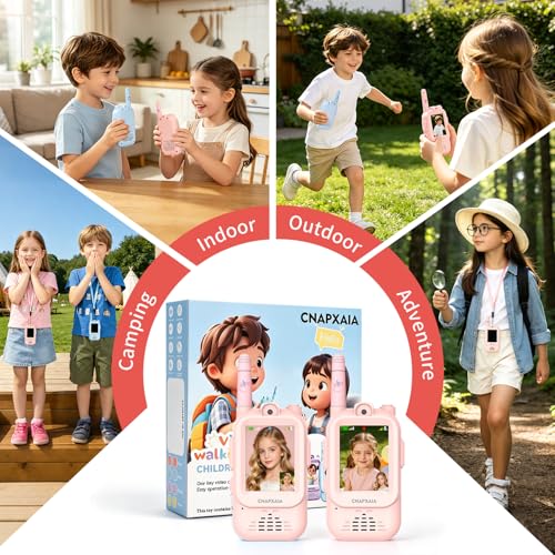 Kids Walkie Talkie with Camera and Real-Time Video, Interactive Toy for Children with Emojis, Sticker and Filters, Automatic Connection Without Internet, Gift for Girls 3-10 Year Old 2 Pack (Pink/Pink