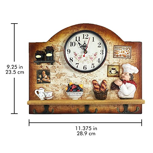 Heartful Home Fat Italian Chef Kitchen Decor Clock With Hooks