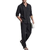WEEN CHARM Mens Shirts Casual 2 Piece Long Sleeve Button Down Cuban Shirt and Pants Set Summer Beach Outfits