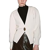 URBAN REVIVO Women Knitted Cardigans Long Sleeve V-Neck Lightweight Sweater One Leaf Button Down Outwear
