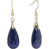 BOBOXZSZD Teardrop Fishhook Dangle Drop Earrings for Women Blue Agate Crystal Earrings