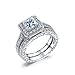 NEWBARK Gorgeous 18k White Gold Plated Band Women's Ring Sets With Princess Cut 1.25ct CZ Diamond For Wedding, Engagement, Anniversary, Party, Daily Size 5.5 / 6 / 6.5 / 8 / 9 / 10 / 11