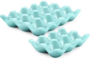 Flexzion 12 + 6 Cups Ceramic Egg Holder for Fridge - 18 Porcelain Egg Tray Container Keeper Storage Organizer Decorative Serv
